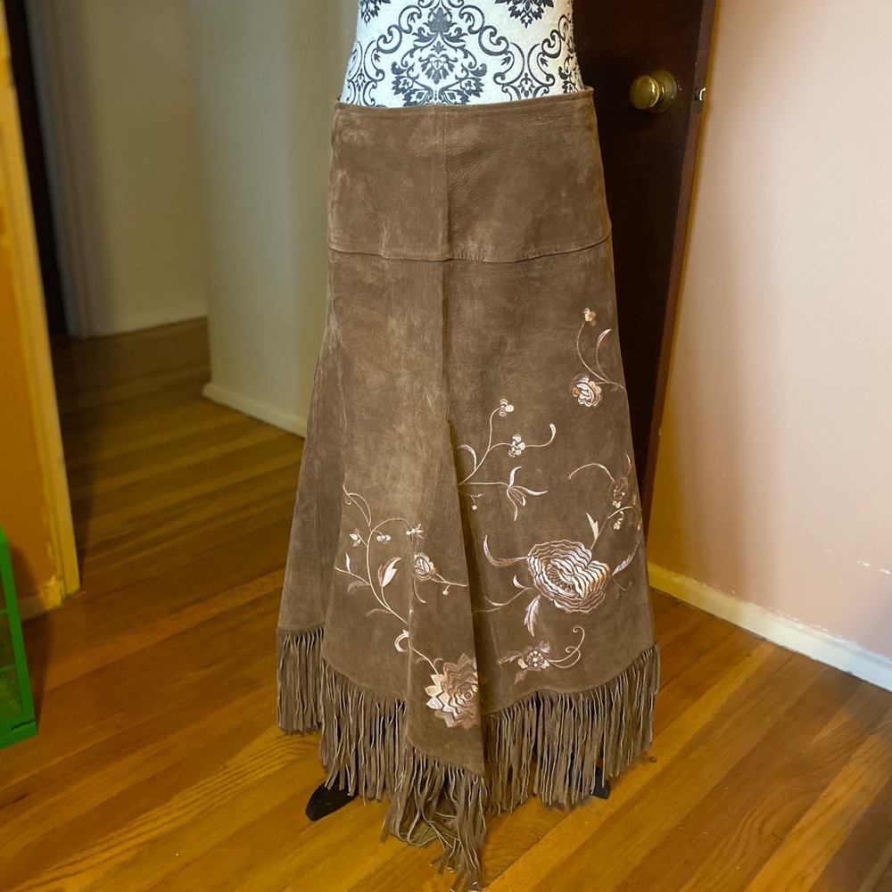 Brown Suede embroidered cowgirl skirt